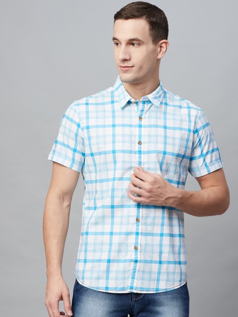 

BEAT LONDON by PEPE JEANS Men Blue & White Slim Fit Checked Casual Shirt