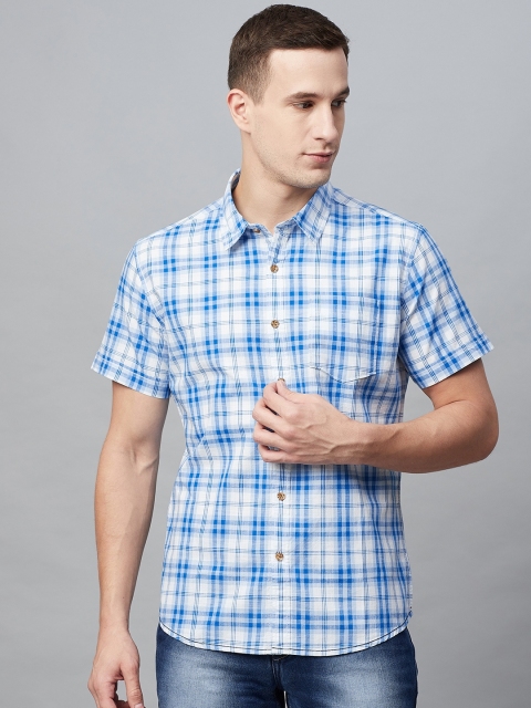 

BEAT LONDON by PEPE JEANS Men Blue & White Slim Fit Checked Casual Shirt