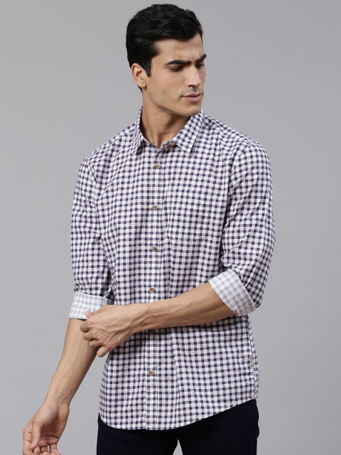 

BEAT LONDON by PEPE JEANS Men Navy Blue & White Slim Fit Checked Casual Shirt