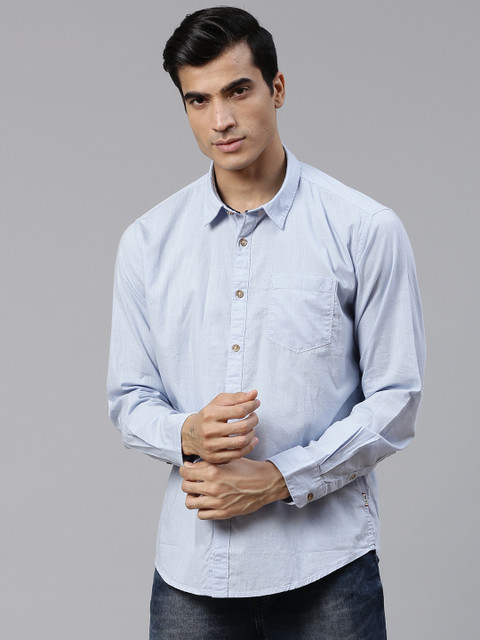 

BEAT LONDON by PEPE JEANS Men Blue Slim Fit Solid Casual Shirt