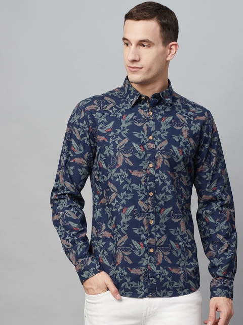 

BEAT LONDON by PEPE JEANS Men Navy Blue Slim Fit Floral Print Casual Shirt
