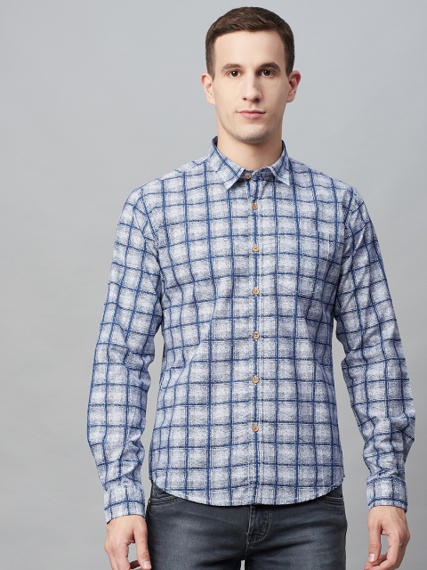 

BEAT LONDON by PEPE JEANS Men Blue & White Slim Fit Checked Casual Shirt
