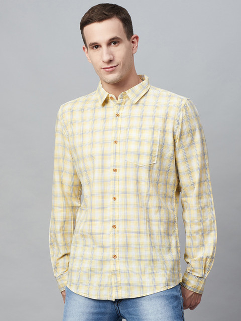 

BEAT LONDON by PEPE JEANS Men Yellow & Blue Slim Fit Checked Casual Shirt