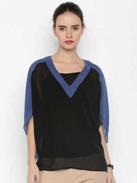 

United Colors of Benetton Black & Blue Colourblock Polyester Sheer Top