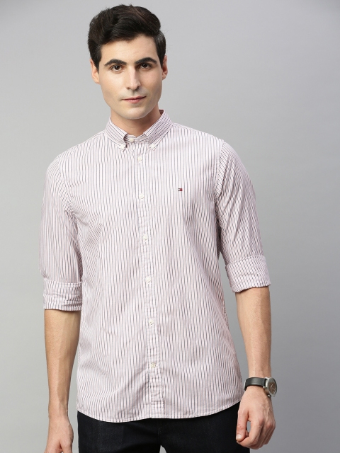 

Tommy Hilfiger Men Pink & White Slim Fit Striped Casual Shirt