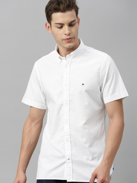 

Tommy Hilfiger Men White Slim Fit Self Design Casual Shirt