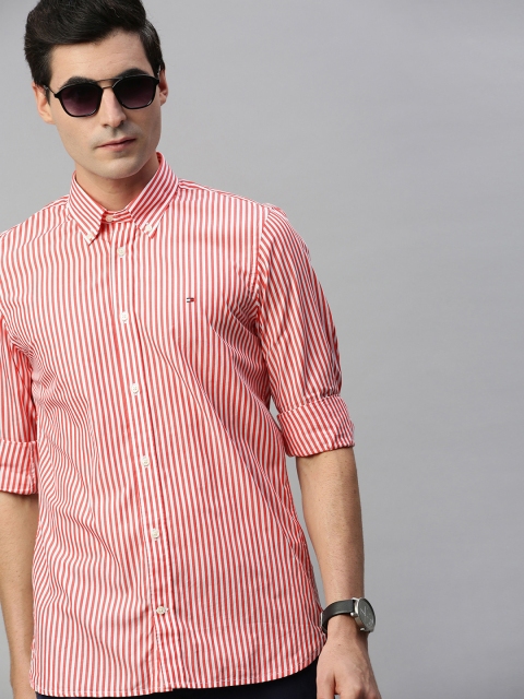

Tommy Hilfiger Men Red & White Slim Fit Striped Casual Shirt
