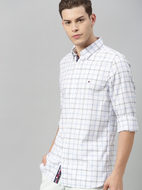 

Tommy Hilfiger Men White & Blue Slim Fit Checked Casual Shirt