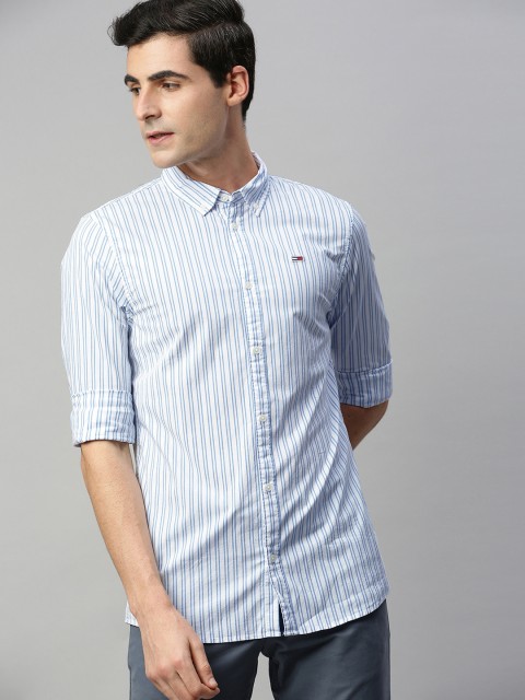 

Tommy Hilfiger Men White & Blue Slim Fit Striped Casual Shirt