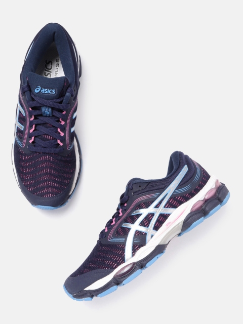 

ASICS Women Navy Blue & Pink Woven Design Gel-Ziruss 3 Running Shoes