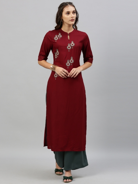 

Anouk Women Maroon Embroidered Straight Kurta