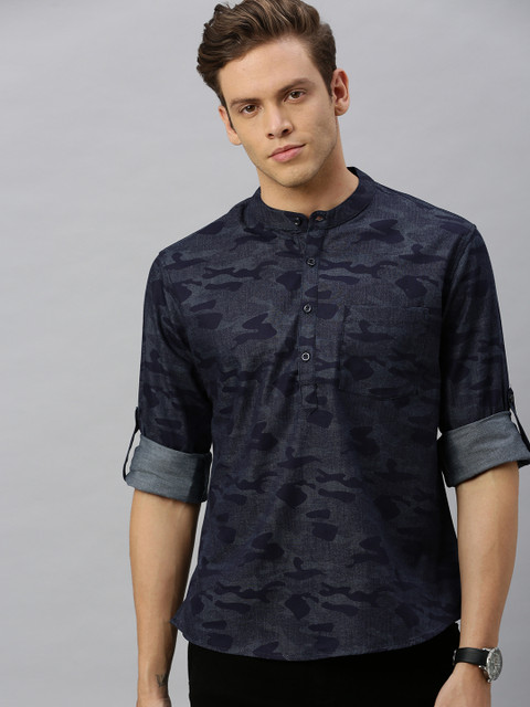

Anouk Men Navy Blue Camouflage Printed Straight Kurta