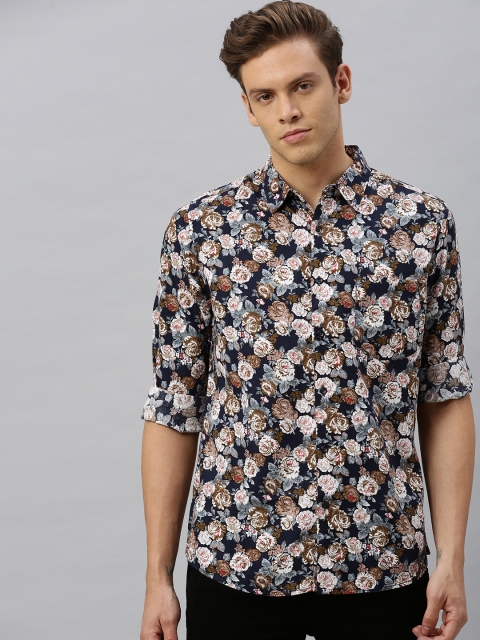 

Anouk Men Navy Blue & Beige Regular Fit Floral Printed Casual Shirt