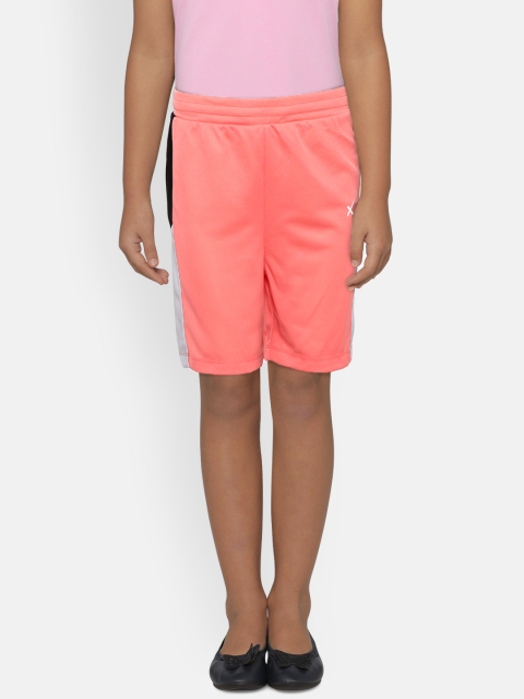 

HRX by Hrithik Roshan Girls Peach-Coloured & White Colourblocked Shorts