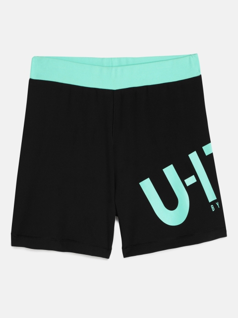 

HRX by Hrithik Roshan Girls Black Printed Regular Fit Sports Shorts
