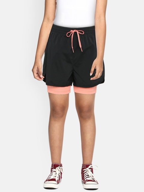 

HRX by Hrithik Roshan Girls Black Solid Regular Fit Sports Shorts