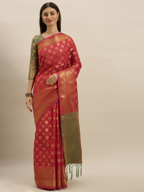 

SHAVYA Red & Green Pure Silk Woven Design Banarasi Saree