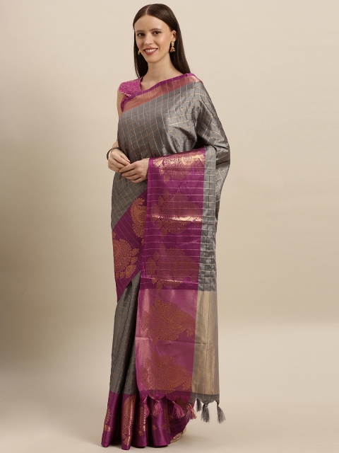 

SHAVYA Grey & Pink Pure Silk Woven Design Banarasi Saree