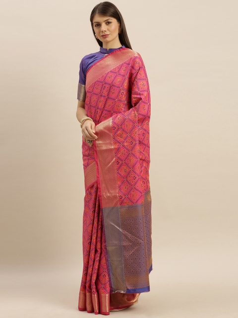 

SHAVYA Pink & Purple Pure Silk Woven Design Patola Saree