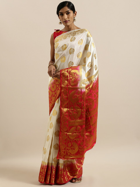

SHAVYA White & Golden Pure Silk Woven Design Patola Saree