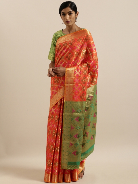 

SHAVYA Orange & Golden Pure Silk Woven Design Patola Saree