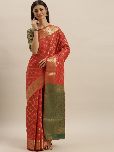 

SHAVYA Red & Green Pure Silk Woven Design Patola Saree