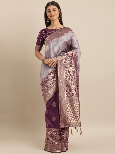 

SHAVYA Grey & Purple Pure Silk Woven Design Banarasi Saree
