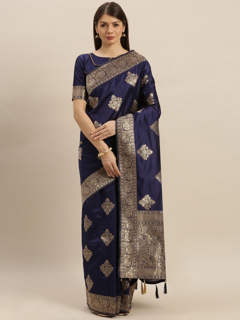

SHAVYA Blue & Gold-Toned Pure Silk Woven Design Banarasi Saree