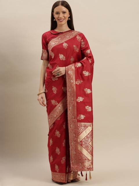 Red & Gold-Coloured Pure Silk Woven Design Banarasi Saree