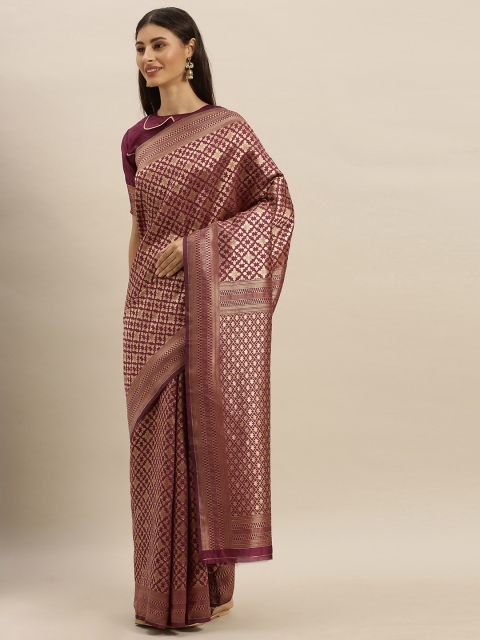 

SHAVYA Violet & Gold-Toned Pure Silk Woven Design Banarasi Saree