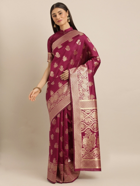 

SHAVYA Magenta Pink & Gold-Toned Pure Silk Woven Design Banarasi Saree