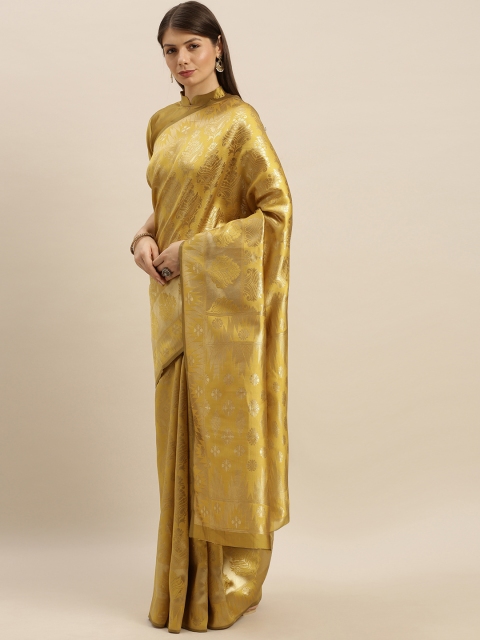 

SHAVYA Yellow & Golden Pure Silk Woven Design Banarasi Saree