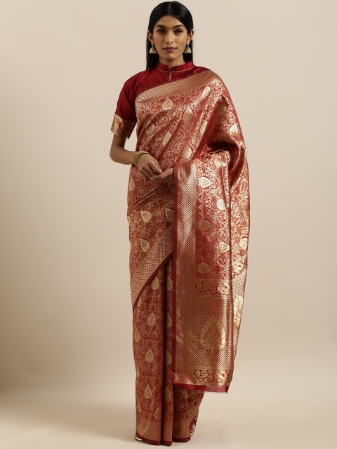 

SHAVYA Maroon Pure Silk Woven Design Banarasi Saree