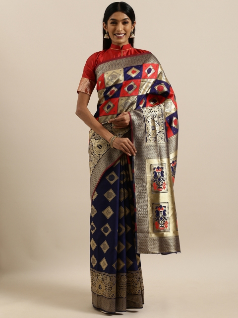 Orange & Black Pure Silk Woven Design Banarasi Saree