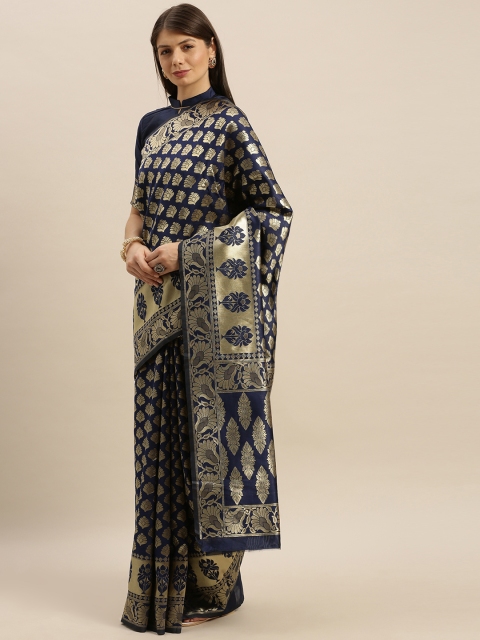 

SHAVYA Navy Blue & Golden Pure Silk Woven Design Banarasi Saree