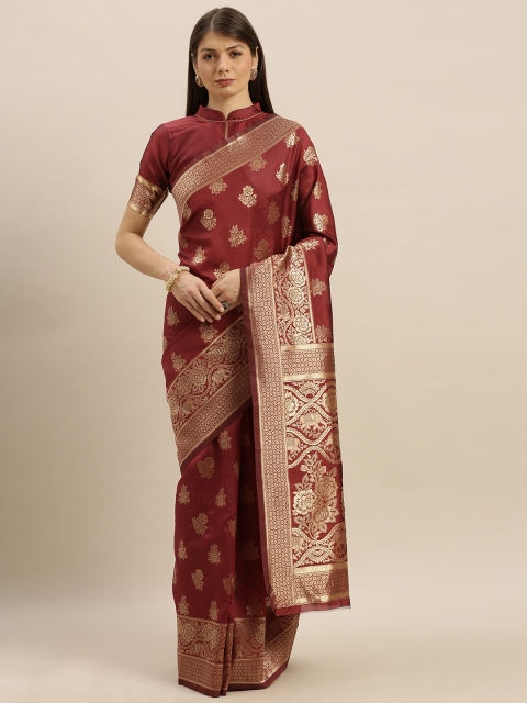

SHAVYA Maroon & Golden Pure Silk Woven Design Banarasi Saree