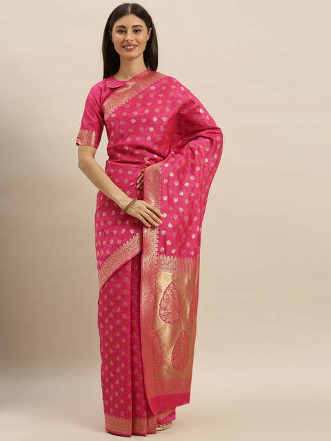 

SHAVYA Fuchsia Pink & Gold-Coloured Pure Silk Woven Design Banarasi Saree