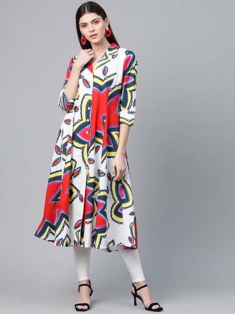 

AKS Women White & Red Printed A-Line Kurta