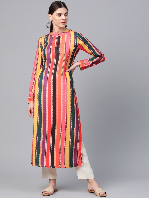 

AKS Women Multicoloured Striped Straight Kurta, Multi