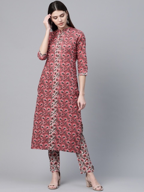 

AKS Women Pink & White Printed Kurta with Trousers