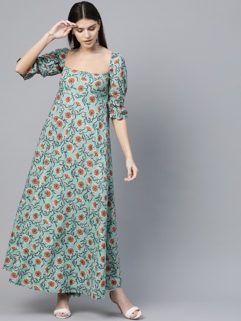 

AKS Women Green & Orange Printed Maxi Dress