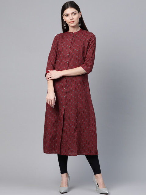 

AKS Women Maroon & Blue Printed A-Line Kurta