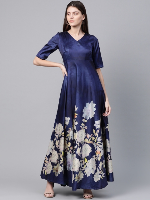 

AKS Women Navy Blue & White Digital Floral Print Maxi Dress