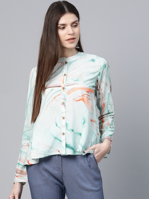 

AKS Women Sea Green & Orange Abstract Printed A-Line Tunic