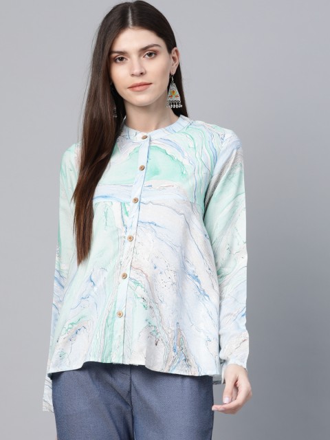 

AKS Women's Sea Green & Blue Printed Tunic