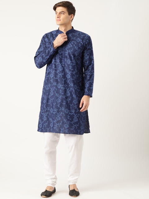 

SOJANYA Men Navy Blue Printed Kurta with Churidar