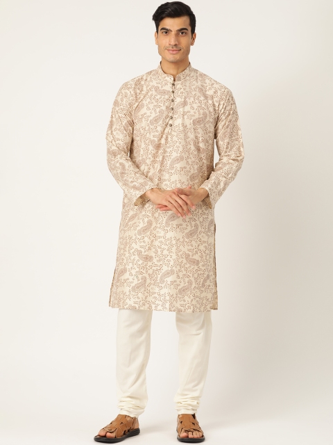 

SOJANYA Men Off-White & Brown Paisley Print Kurta with Churidar