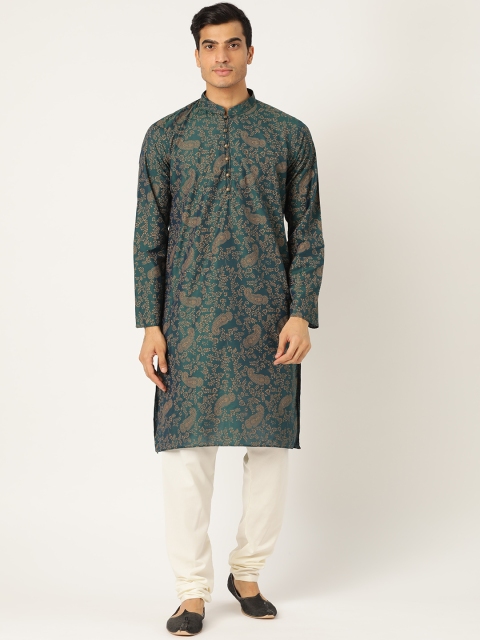 

SOJANYA Men Green & Off-White Paisley Print Kurta with Churidar