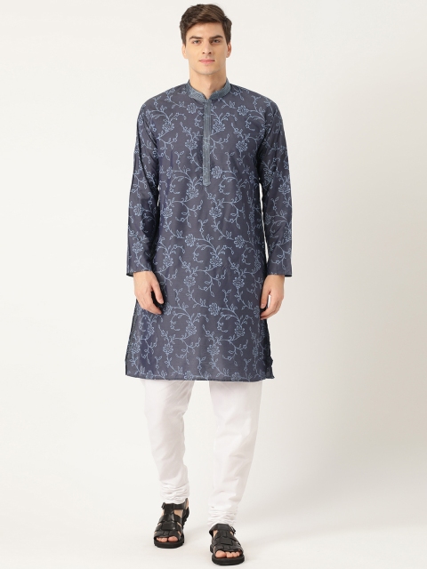 

SOJANYA Men Blue & White Printed Kurta with Churidar