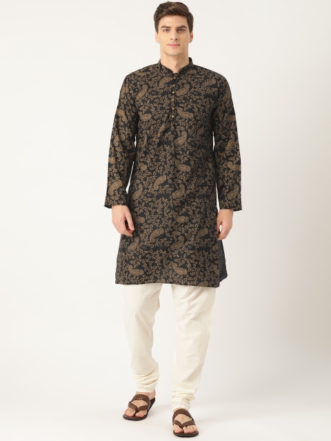 

SOJANYA Men Black & Off-White Paisley Print Kurta with Churidar